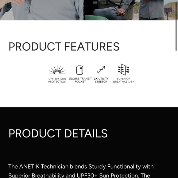 ANETIK Technician Sun Protect Button up khaki mens medium $100 - Picture 7 of 12